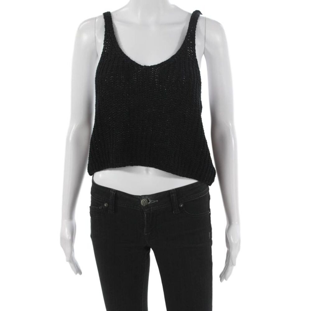 Rumor Boutique Womens Cropped Tank Black Cotton Scoop Neck Sleeveless Size M